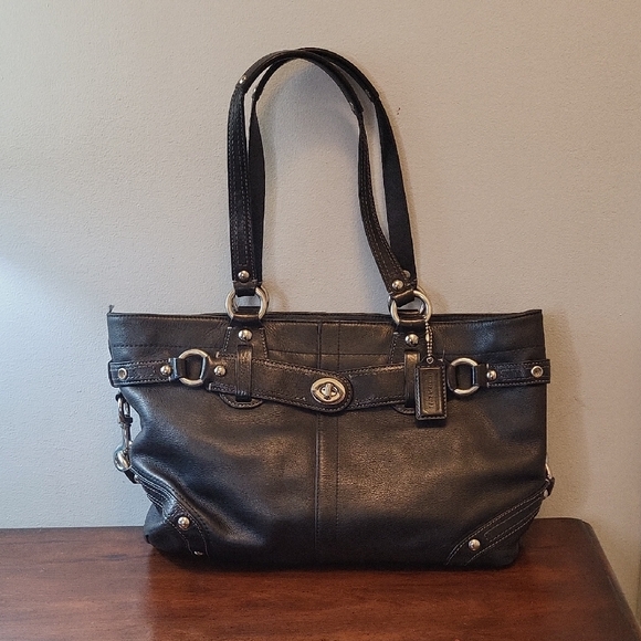 Coach Carly Black Leather Carryall Satchel Bag Tote Shoulder Bag J0878-13236